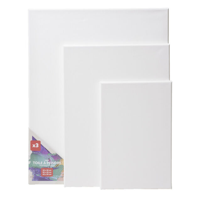 Toile à peindre blanche x3 sur châssis bois 3 tailles (20x30/30x40/40x50cm)