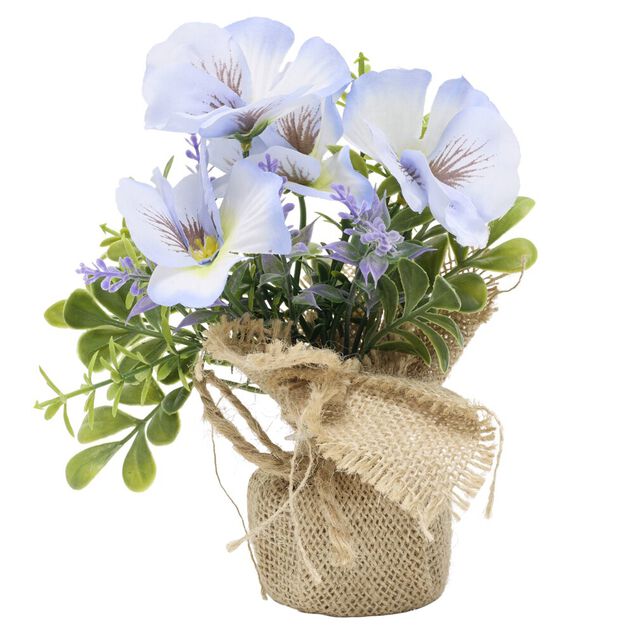 Fleur en pot jute an&eacute;mone bleue &Oslash;15xH17cm