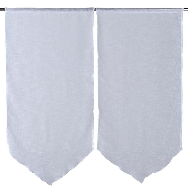 Vitrage passe tringle finition pointe effet lin uni blanc 60x120 cm x2