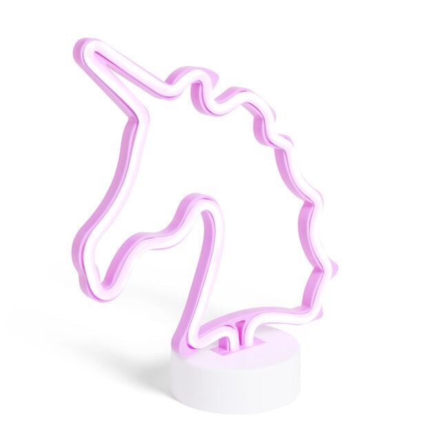 Lampe &agrave; poser d'ambiance n&eacute;on rose forme licorne 20x10xH24,5cm