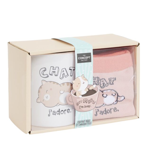 Coffret mug chaussettes kawaii Chat J'adore