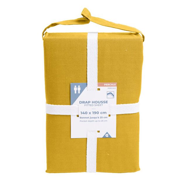 Drap housse 140x190cm 100% coton percale marron fonc&eacute;