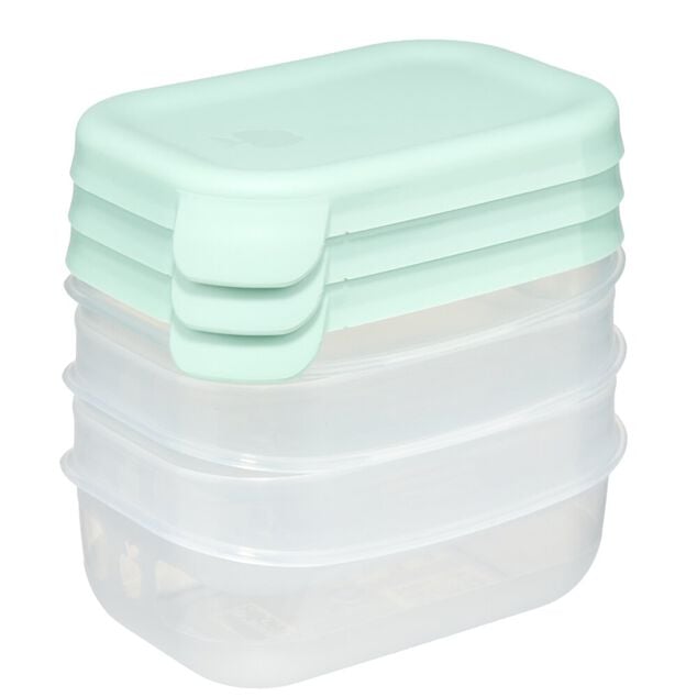 Bo&icirc;te alimentaire rectangulaire 25cl x3 plastique avec couvercle 12,5x9xH9,5cm (3 mod&egrave;les)