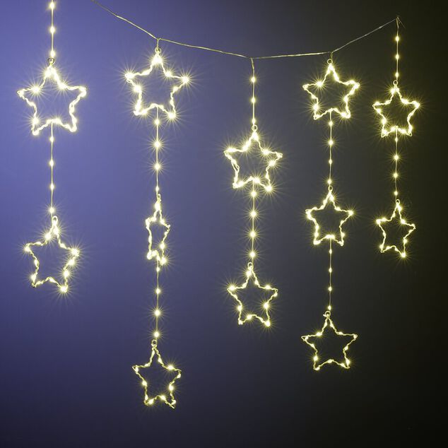 Rideau de No&euml;l lumineux 240LED pluie d'&eacute;toiles blanc chaud L620cm