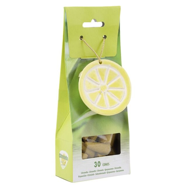 C&ocirc;ne encens citronnelle x30 avec support c&eacute;ramique citron jaune