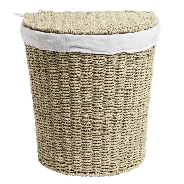 Coffre &agrave; linge jonc de mer beige 43L 36xH40x30cm