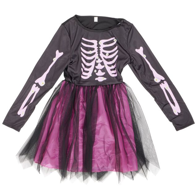 D&eacute;guisement Halloween enfant fille robe squelette polyester rose et noir 4/6ans