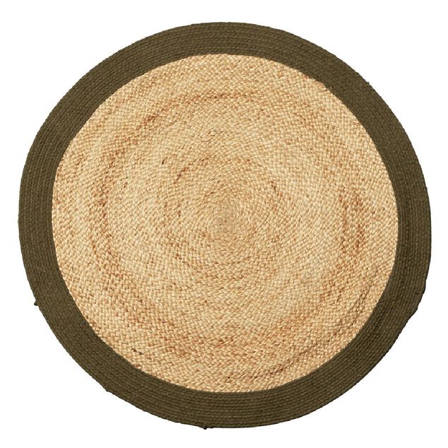 Tapis rond jute naturel contour vert Ø90cm