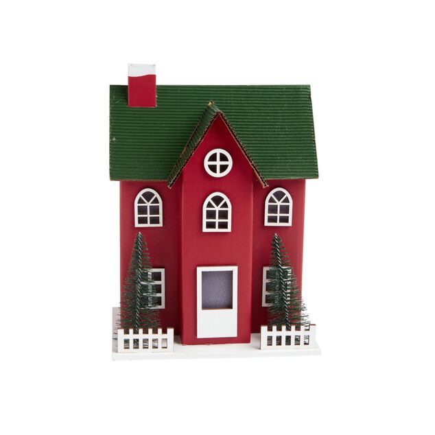 Chalet de No&euml;l lumineux H20,5cm - 2 coloris rouge ou blanc