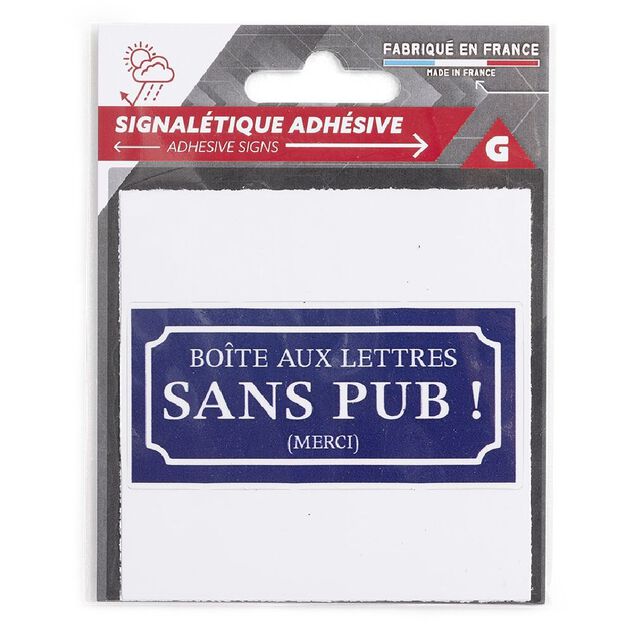 Signal&eacute;tique adh&eacute;sive "Bo&icirc;te aux lettres sans pub" - Bleu, 8x8 cm