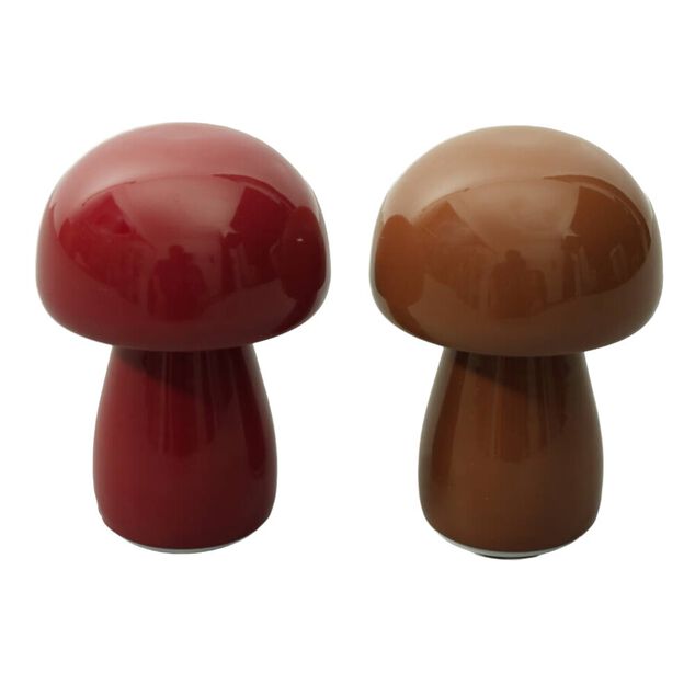 Lampe &agrave; poser forme champignon &agrave; LED en m&eacute;tal et plastique &Oslash;10,5xH13,5cm (2 mod&egrave;les rouge ou marron)