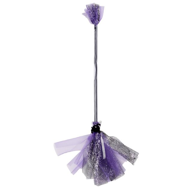 Balai de sorci&egrave;re plastique et tulle LED lumineux L80cm (2 mod&egrave;les)