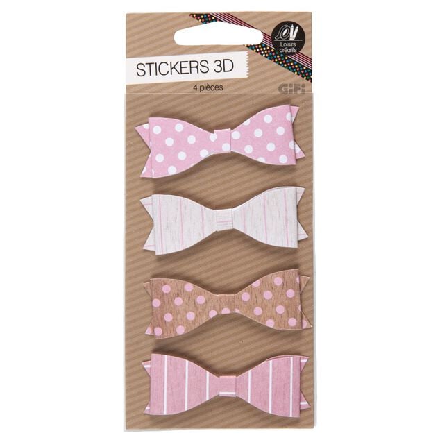 Sticker noeud en carton 3D d&eacute;cor rose x4