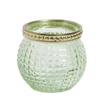 Photophore en verre bordure métal doré Ø6,5xH.5,5cm bleu