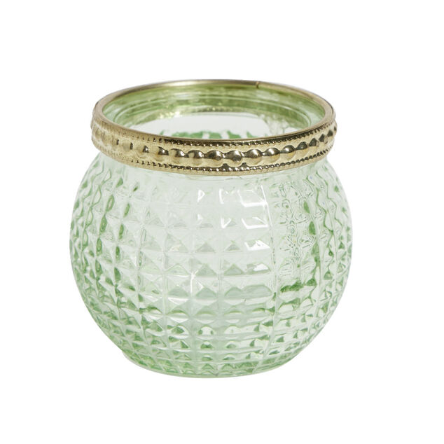 Photophore en verre bordure métal doré Ø6,5xH.5,5cm bleu