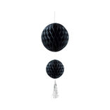 Suspension 2 boules avec pompon papier noir