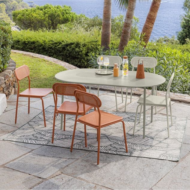 Table de jardin 6 personnes Faro m&eacute;tal orange 160x90xH74cm
