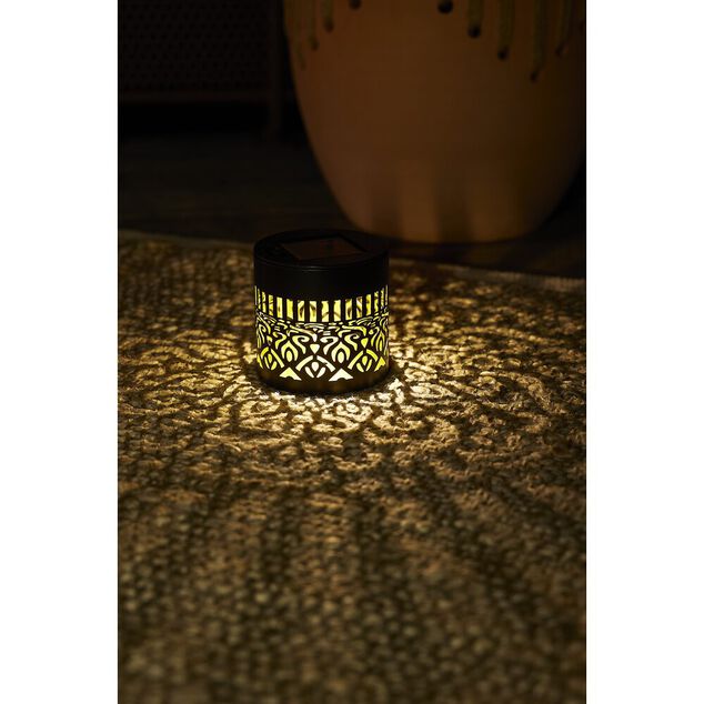 Lampe solaire murale forme photophore noir &Oslash;8,5xH8,5cm