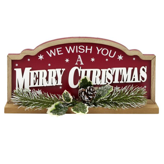 D&eacute;coration de No&euml;l &agrave; poser bois rouge et vert 30x5xH14cm