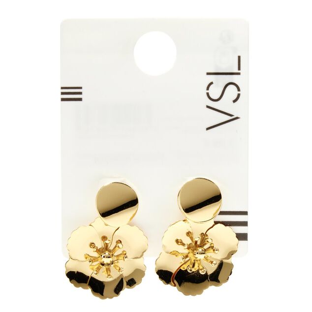 Boucles d'oreilles boutons avec fleur tombante noir et doré