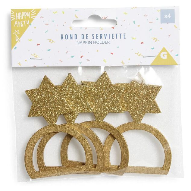 Rond serviette &eacute;toile bois dor&eacute; x6