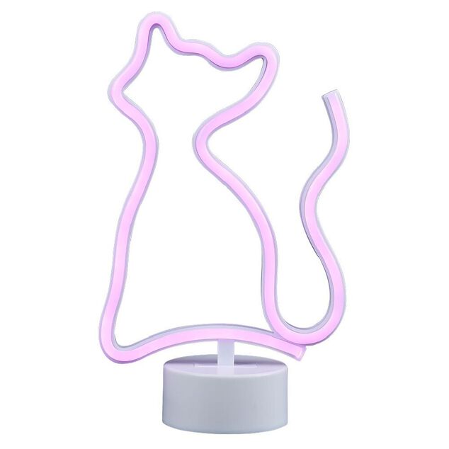 Lampe n&eacute;on sur base forme chat PVC 27x17cm rose