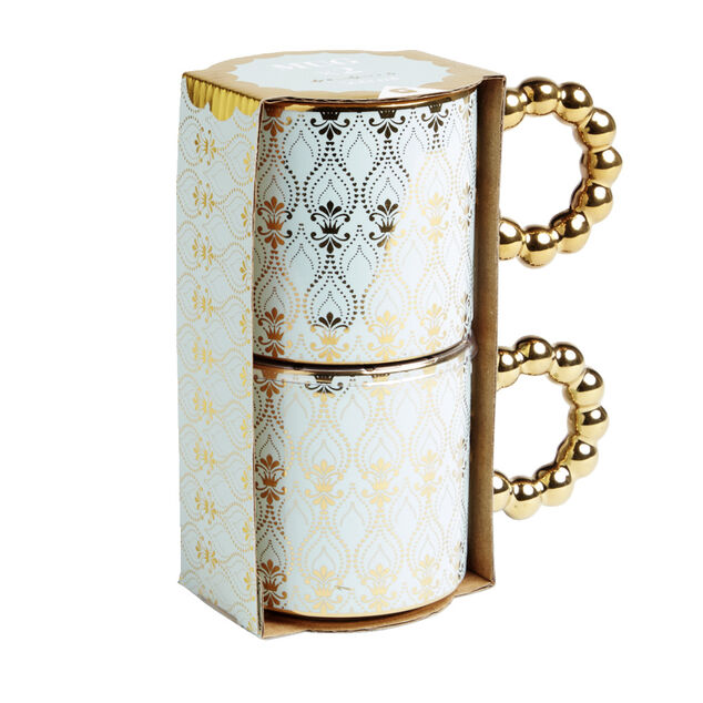 Lot de 2 mugs 30cl design chic bleu clair et dor&eacute;