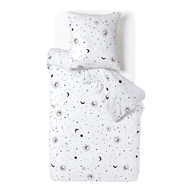 Parure de lit 1 personne 140x200cm motif lune &eacute;toile blanc