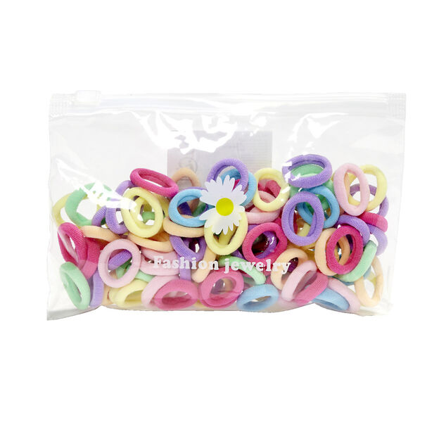 Lot de 100 élastiques à cheveux noirs ou multicolores
