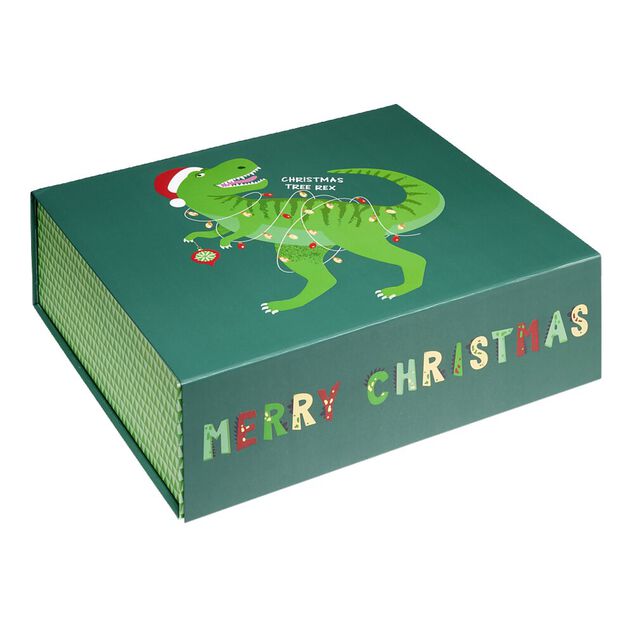 Boîte cadeau Noël pliable enfant licorne ou dinosaure 35x30cm (2 modèles)