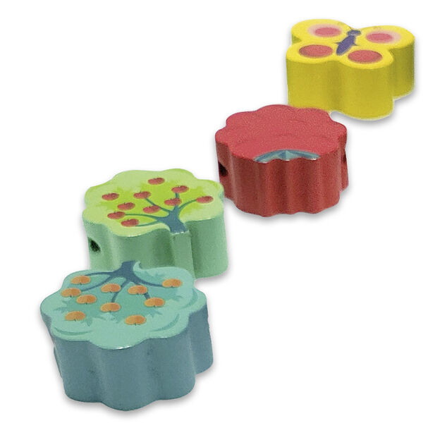 Perle XL &agrave; enfiler animaux et for&ecirc;t en bois 16 pi&egrave;ces