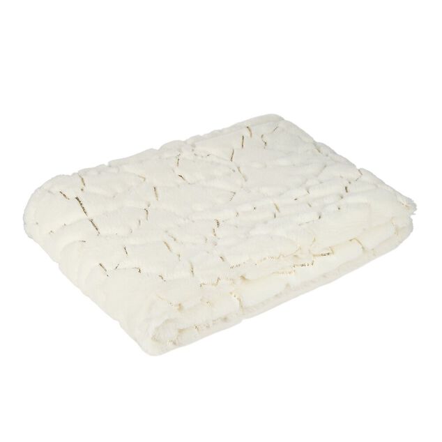 Plaid sherpa fil dor&eacute; cousu L160X130 cm polyester (2 mod&egrave;les marron ou blanc)