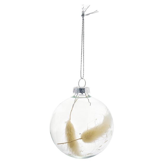 Boule de No&euml;l en verre avec feuille s&eacute;ch&eacute;e