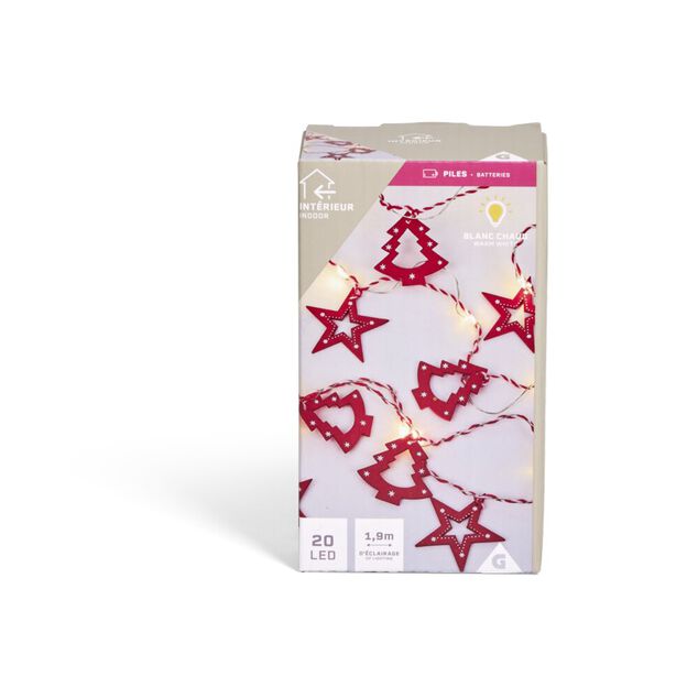 Guirlande d'intérieur sapins et étoiles 20 LED blanc chaud 1,9m