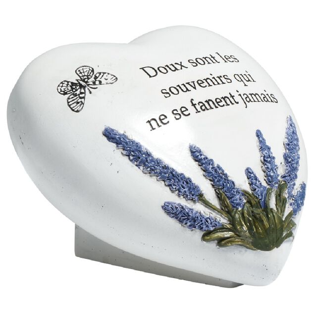 Pierre en r&eacute;sine beige en forme de coeur avec message