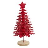 Décoration Noël sapin à poser rouge sur socle bois Ø10xH25cm