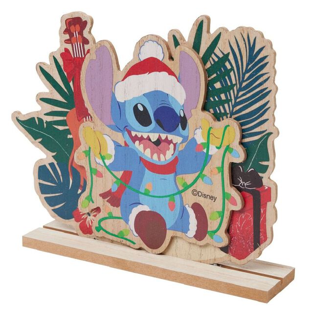 Décoration Disney à poser Stitch Noël bois L23xH19,5cm