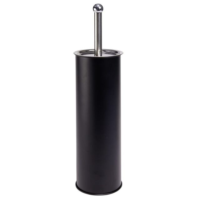 Brosse WC socle haut rond m&eacute;tal noir &Oslash;9,5xH38cm