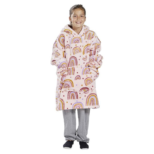 Pull plaid &agrave; capuche 63xH75cm - 2 mod&egrave;les arc-en-ciel ou dinosaure