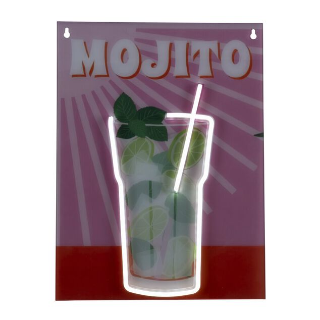 Tableau rectangulaire MOJITO avec verre contour n&eacute;on 32x43cm
