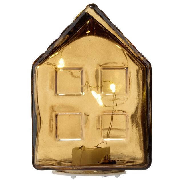 Maison d&eacute;co &agrave; poser &agrave; LED en verre 6,5x6,5xH9cm (4 mod&egrave;les)