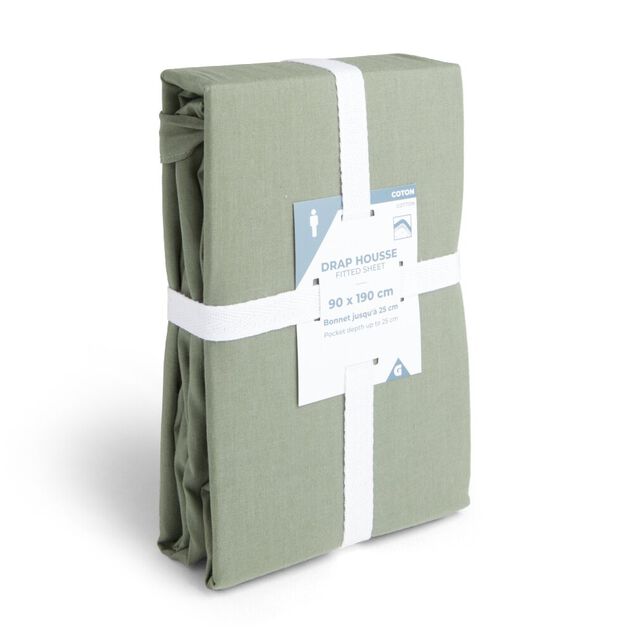 Drap housse 90x190cm 100% coton vert