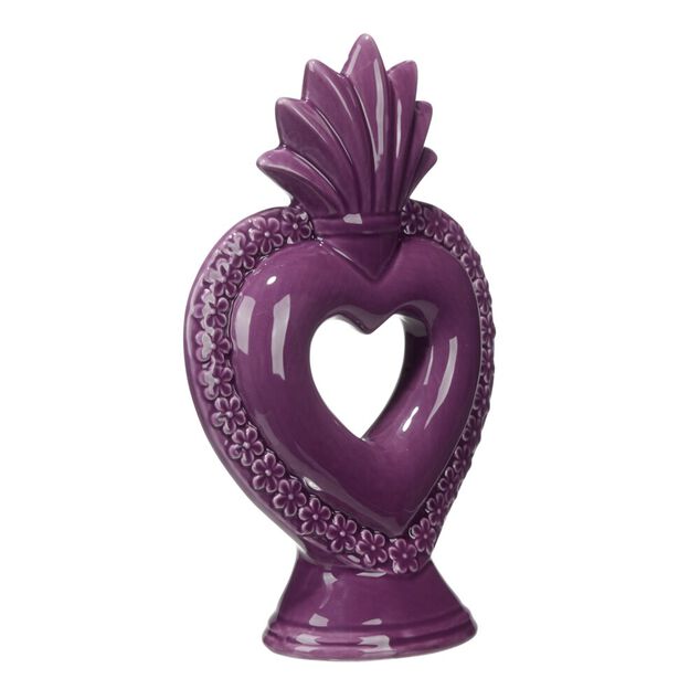 D&eacute;coration &agrave; poser gr&egrave;s coeur 13,5xH20,5cm (2 mod&egrave;les violet ou vert)