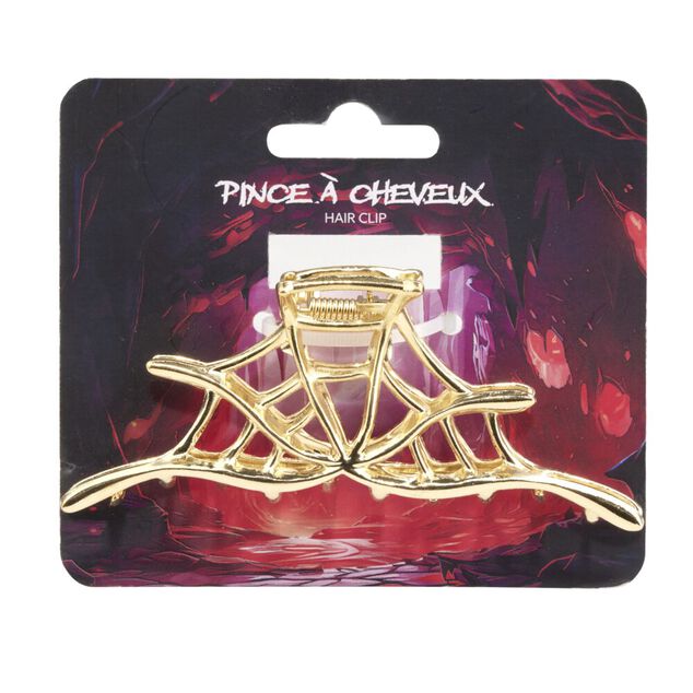 Pince &agrave; cheveux Halloween fa&ccedil;on toile d'araign&eacute;e dor&eacute;e L11,5cm