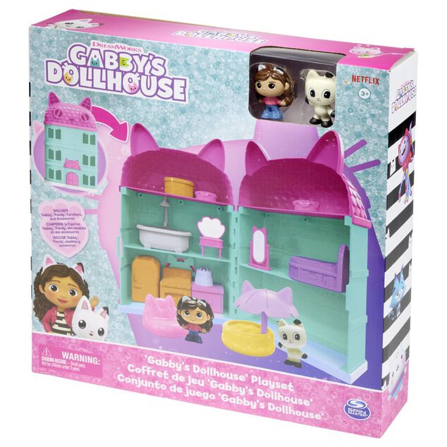 Maison de poup&eacute;e avec 2 personnages Gabby et la Maison Magique bleue et rose