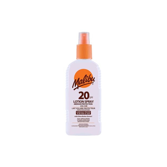 Cr&egrave;me solaire SPF20 moyenne protection Malibu lotion spray 200ml