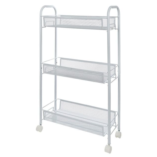 Desserte cuisine 3 niveaux m&eacute;tal blanc