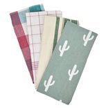 Torchon en coton imprim&eacute; et uni x4