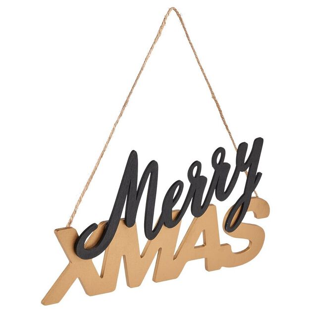 D&eacute;coration &agrave; suspendre Merry Xmas bois noir et dor&eacute; 30xH15,5cm