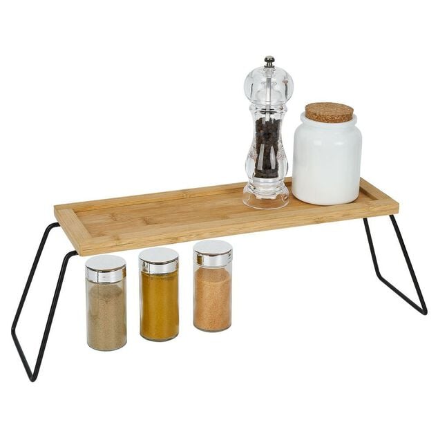 &Eacute;tag&egrave;re de rangement en bambou et pieds en m&eacute;tal noir 36x12xH15cm